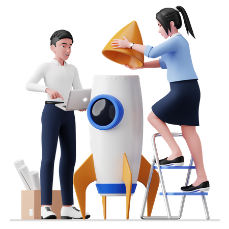Business people working on startup 3D Illustration