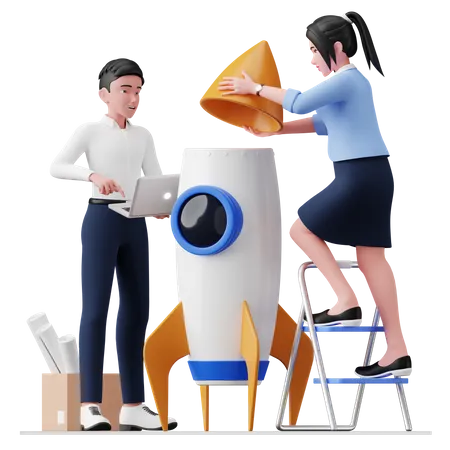 Business people working on startup  3D Illustration