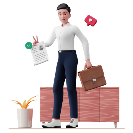 Business person holding CV  3D Icon
