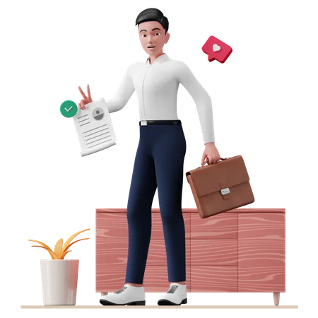 Business person holding CV  3D Illustration