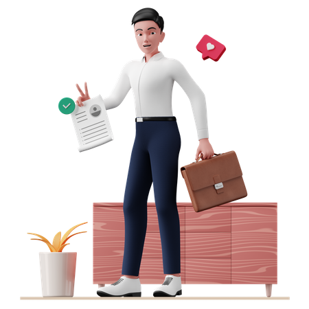 Business person holding CV  3D Illustration