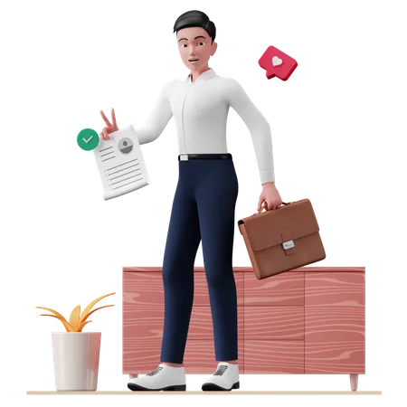 Business person holding CV 3D Illustration