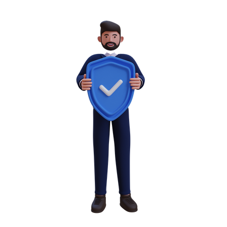 Business person holding security shield  3D Icon