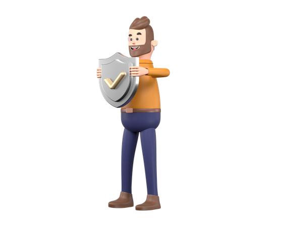 Business person holding security shield  3D Illustration