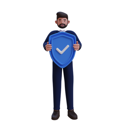 Business person holding security shield  3D Illustration