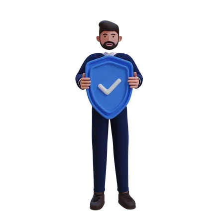 Business person holding security shield  3D Illustration