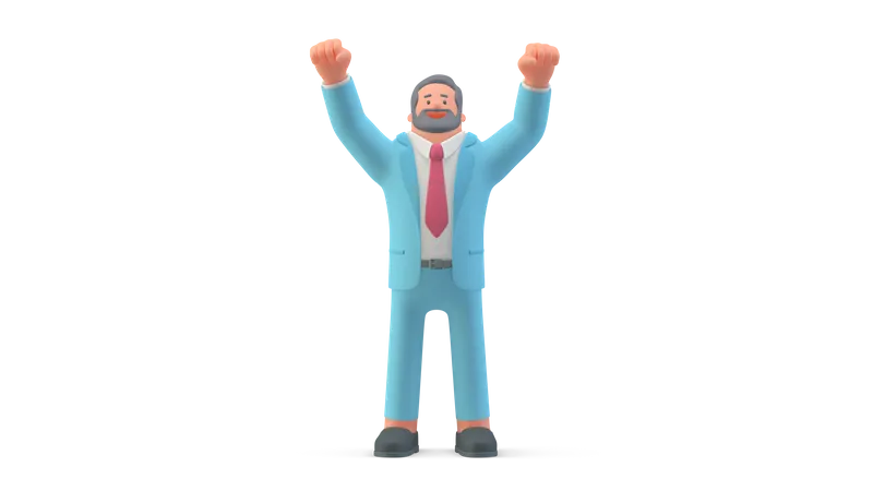 Business person raising both hands  3D Illustration