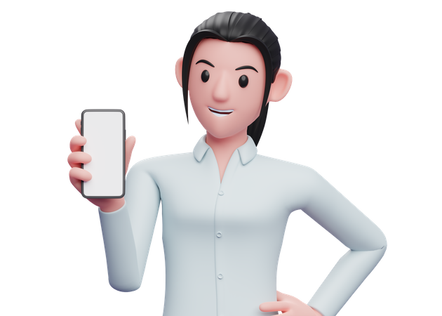 Business person showing blank phone screen  3D Icon