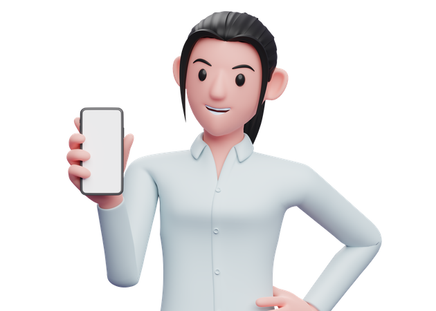 Business person showing blank phone screen 3D Illustration