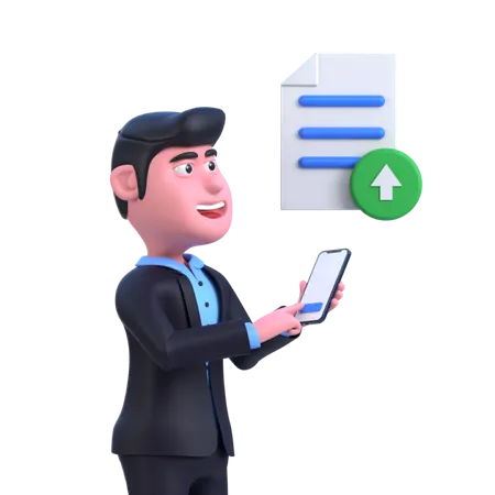 Business person Uploading Document  3D Illustration