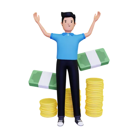 Business person with business profit  3D Illustration