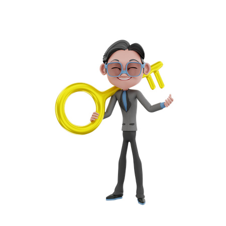 Business person with key 3D Illustration