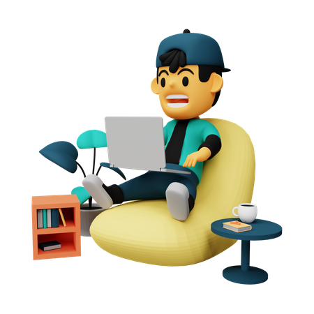 Business person working on laptop 3D Illustration