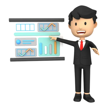 Business Presentation data explained by employee in meeting  3D Illustration