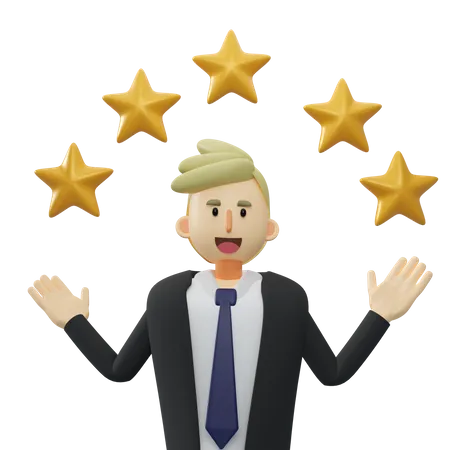 Business Concept Half Body Of Businessman With 5 Stars Above 3 D Rendering Cartoon Illustration 3D Illustration