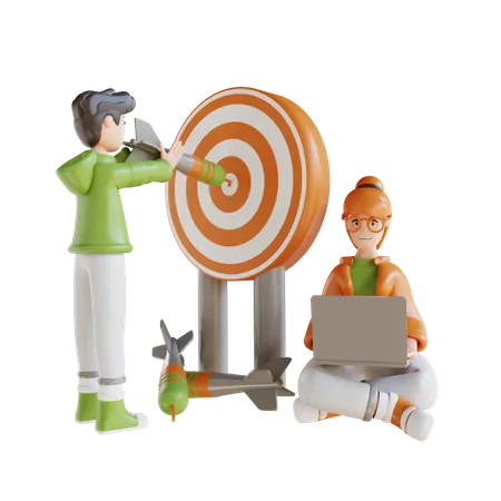 Business Man And Women With Target 3D Illustration