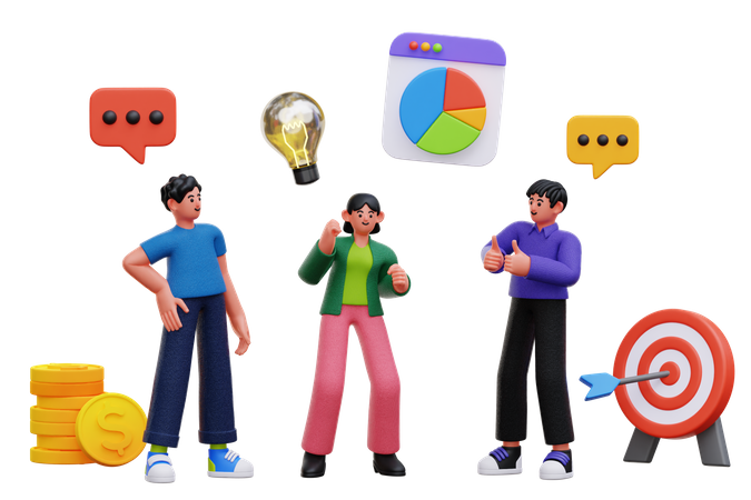 Business team achieved success together  3D Icon