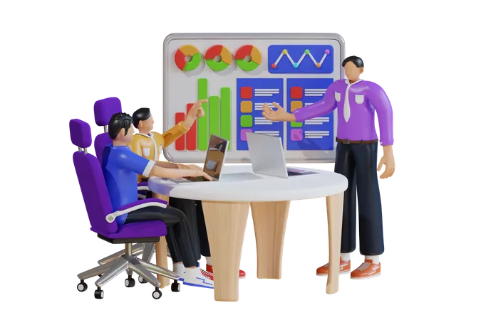 Business team analyzing data  3D Illustration