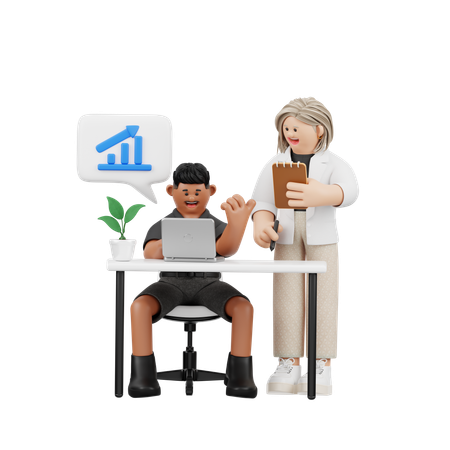 Business Team At Desk On Growth  3D Illustration