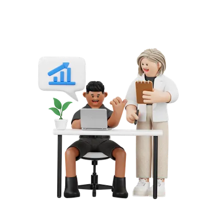 Business Team At Desk On Growth  3D Illustration