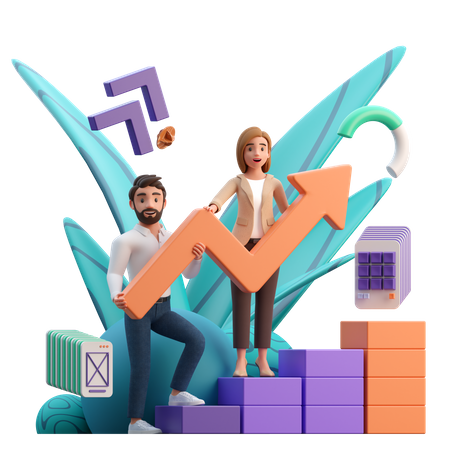 Business Team Doing Business Growth  3D Icon