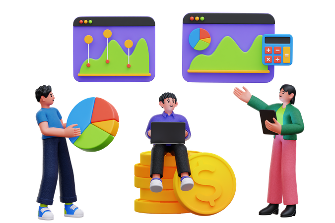 Business team doing financial analysis together  3D Icon