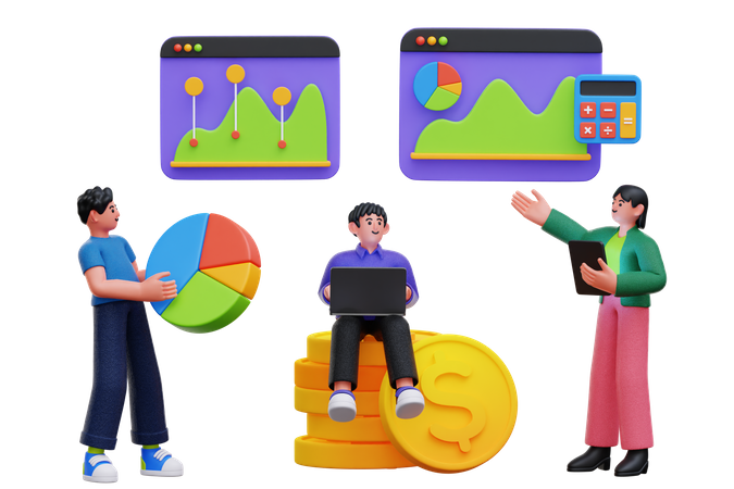 Business team doing financial analysis together  3D Illustration