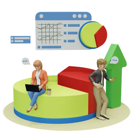 Business team doing growth analysis  3D Illustration