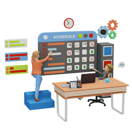Business team doing schedule management  3D Icon