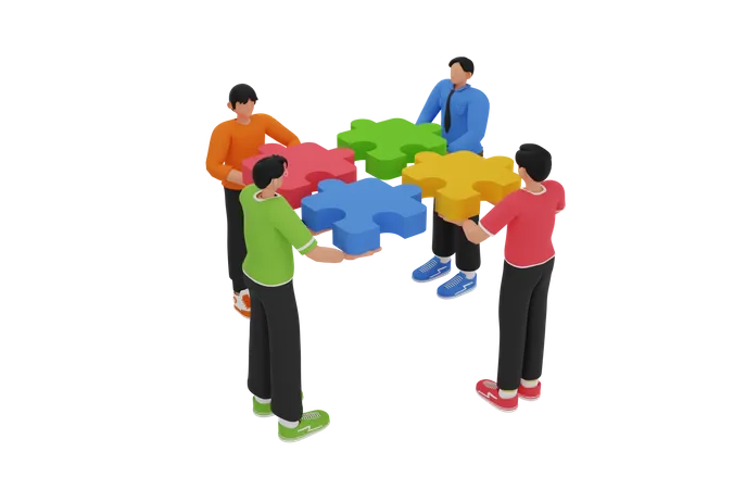 Teamwork With Puzzle Pieces 3D Illustration