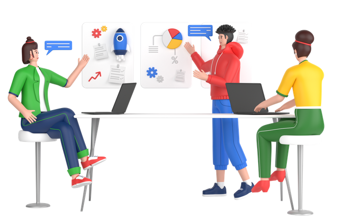 Business Team Talking About Business Startup  3D Illustration
