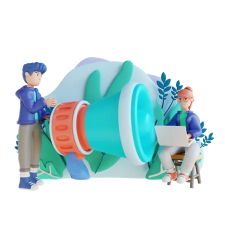 3 D Illustration Character Marketing Promotion Megaphone 3D Illustration
