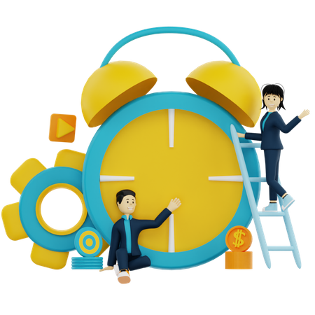 Business team working on time management  3D Icon