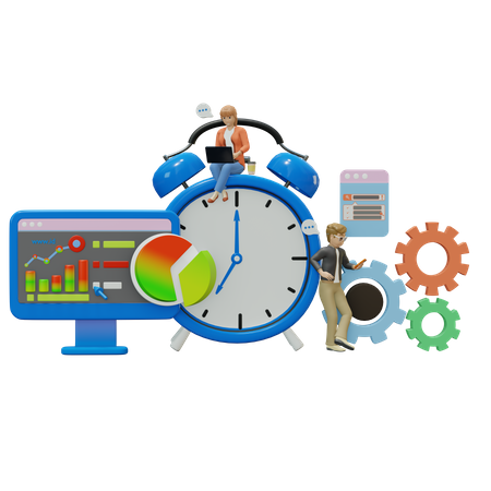Business team working on time management  3D Icon