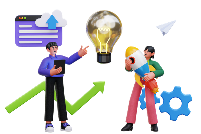 Business team working together on startup idea  3D Icon