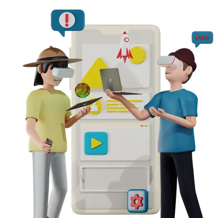 Business team working using metaverse  3D Illustration