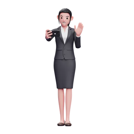 Business woman attending video call 3D Illustration