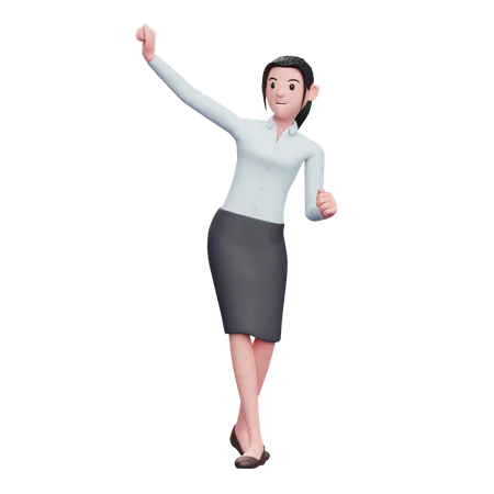 Business Woman celebrating victory with dancing  3D Illustration