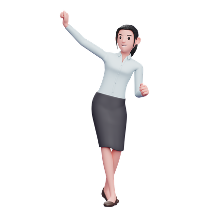 Business Woman Celebrating Victory With Dancing Wear Skirts And Long Shirts 3D Illustration