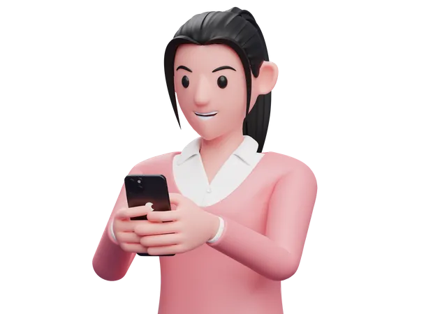 Business woman chatting on smartphone  3D Illustration