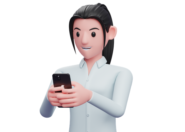 Business woman chatting on smartphone 3D Illustration