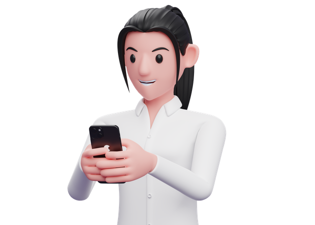 Business woman chatting on smartphone 3D Illustration