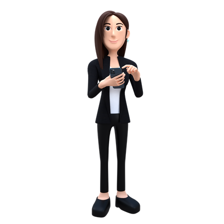 Business Woman Check Her Mobile  3D Illustration