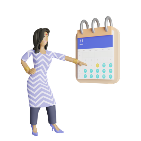 Business woman checking appointments in calendar 3D Illustration
