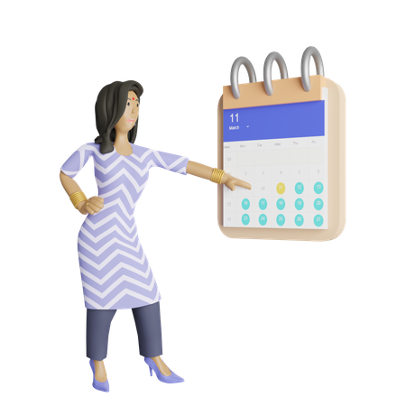 Business woman checking appointments in calendar  3D Icon