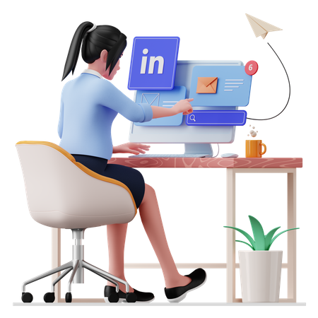 Business woman checking her mail  3D Icon