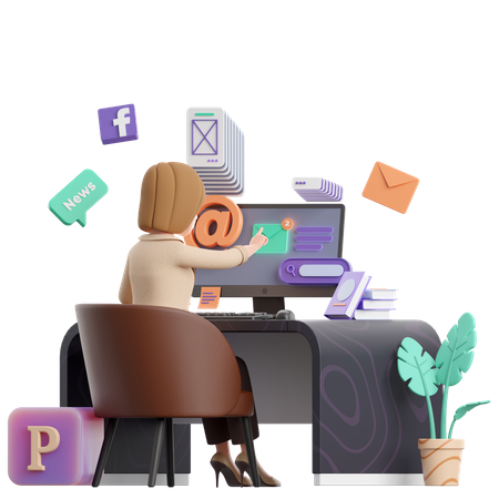 Business woman checking her mail  3D Icon