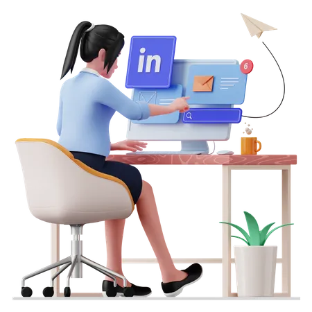 Business woman checking her mail  3D Illustration