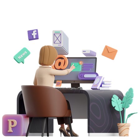 Business woman checking her mail  3D Illustration