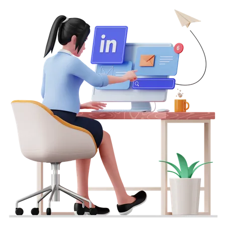 Business woman checking her mail 3D Illustration
